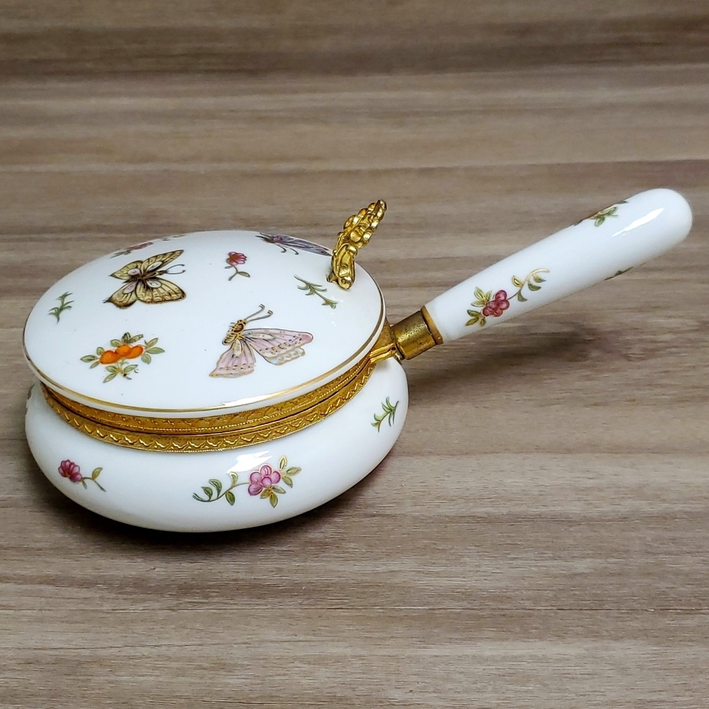 BUTTERFLY FLORAL ANTIQUE ISCO PORCELAIN HAND PAINTED SILENT BUTLER JAPAN